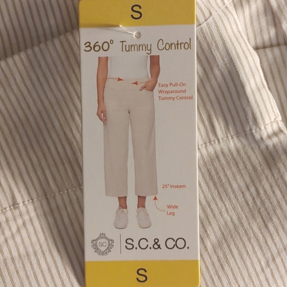 NWT S.C. & CO. Women's Wide Leg Crop Pant Tan Striped - Picture 7 of 10